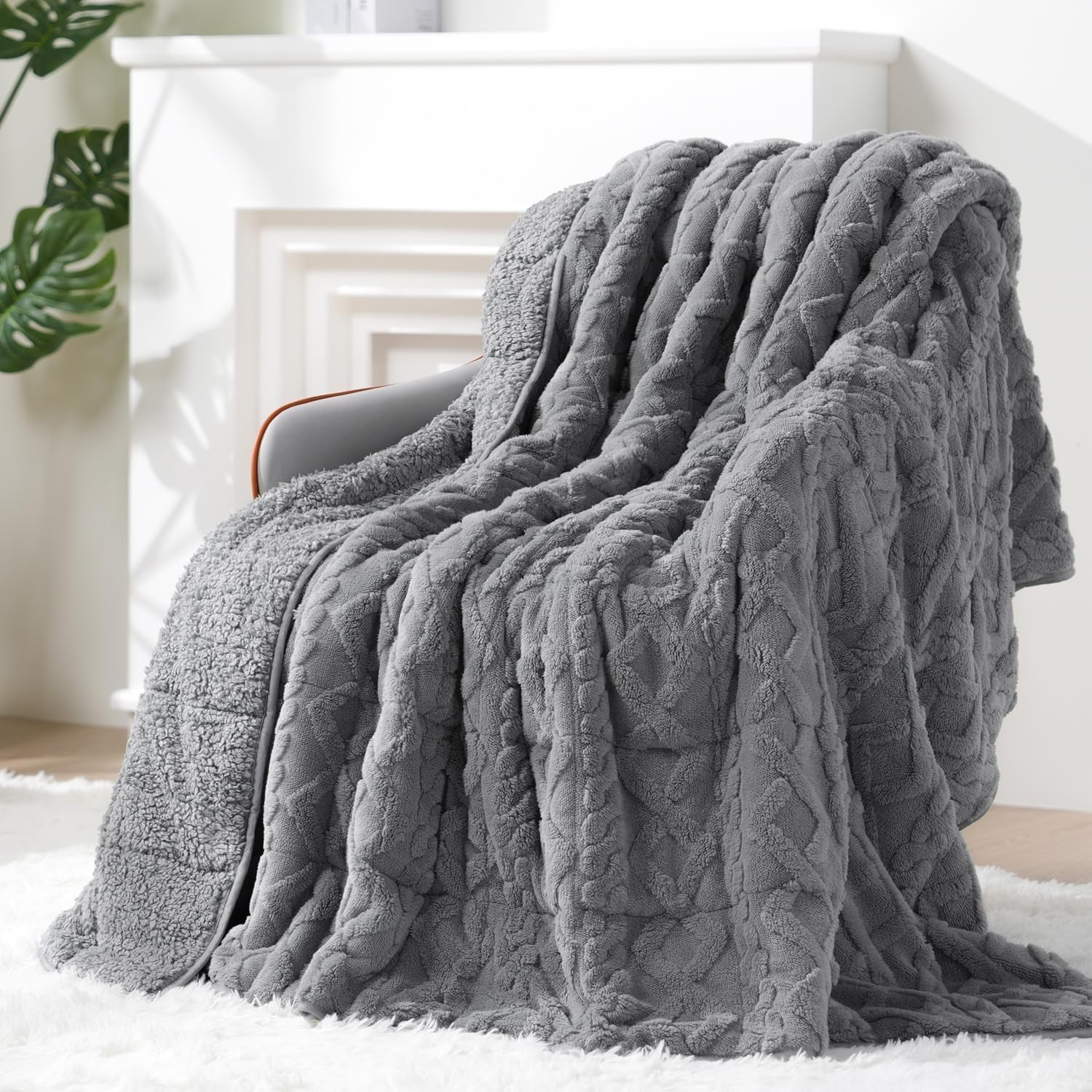 Cottonblue Weighted Blanket for Adults Queen Size 6.61 Pound, Soft Fluffy Sherpa Fleece Jacquard Weighted Blankets Throw 27"X40" for Sleep Relax, Fuzzy Warm Arch Heavy Blanket for Bed Couch, Gray