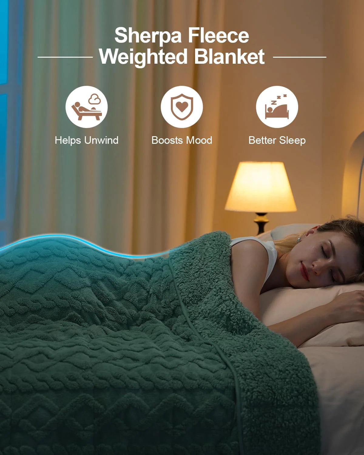 Green Cottonblue Weighted Blanket for Adults Queen Size 6.61 Pound, Soft Fluffy Sherpa Fleece Jacquard Weighted Blankets Throw 27"X40" for Sleep Relax, Fuzzy Warm Arch Heavy Blanket for Bed Couch, Green