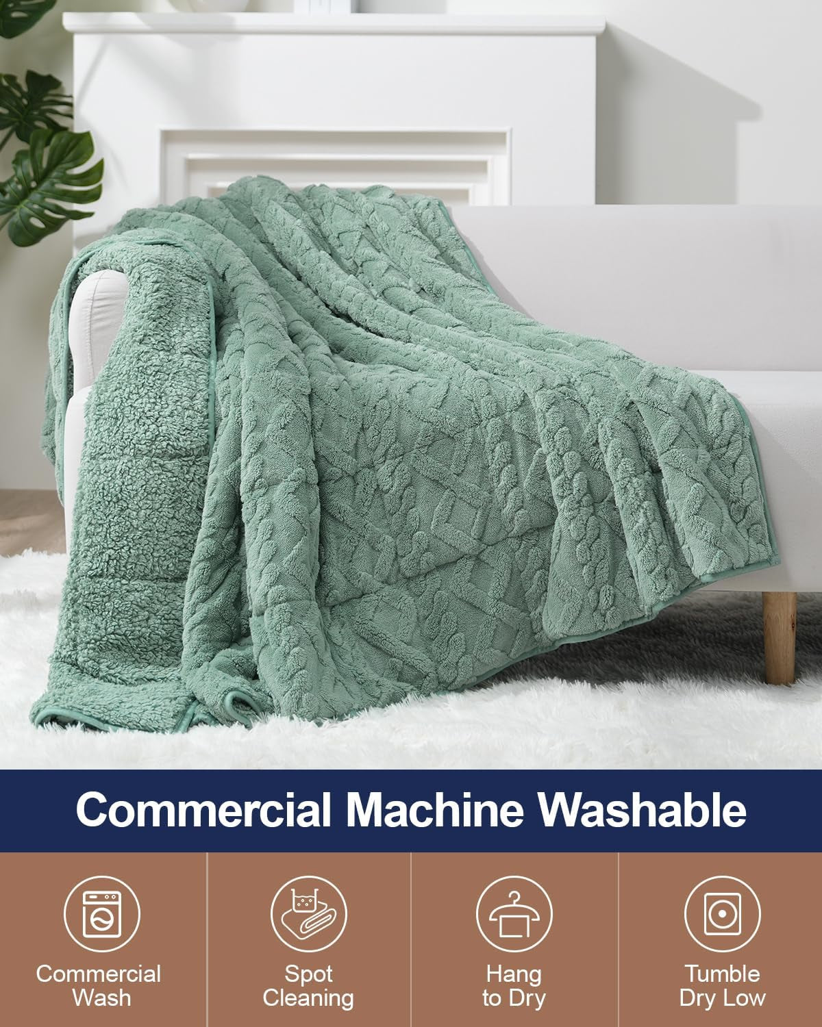 Green Cottonblue Weighted Blanket for Adults Queen Size 6.61 Pound, Soft Fluffy Sherpa Fleece Jacquard Weighted Blankets Throw 27"X40" for Sleep Relax, Fuzzy Warm Arch Heavy Blanket for Bed Couch, Green